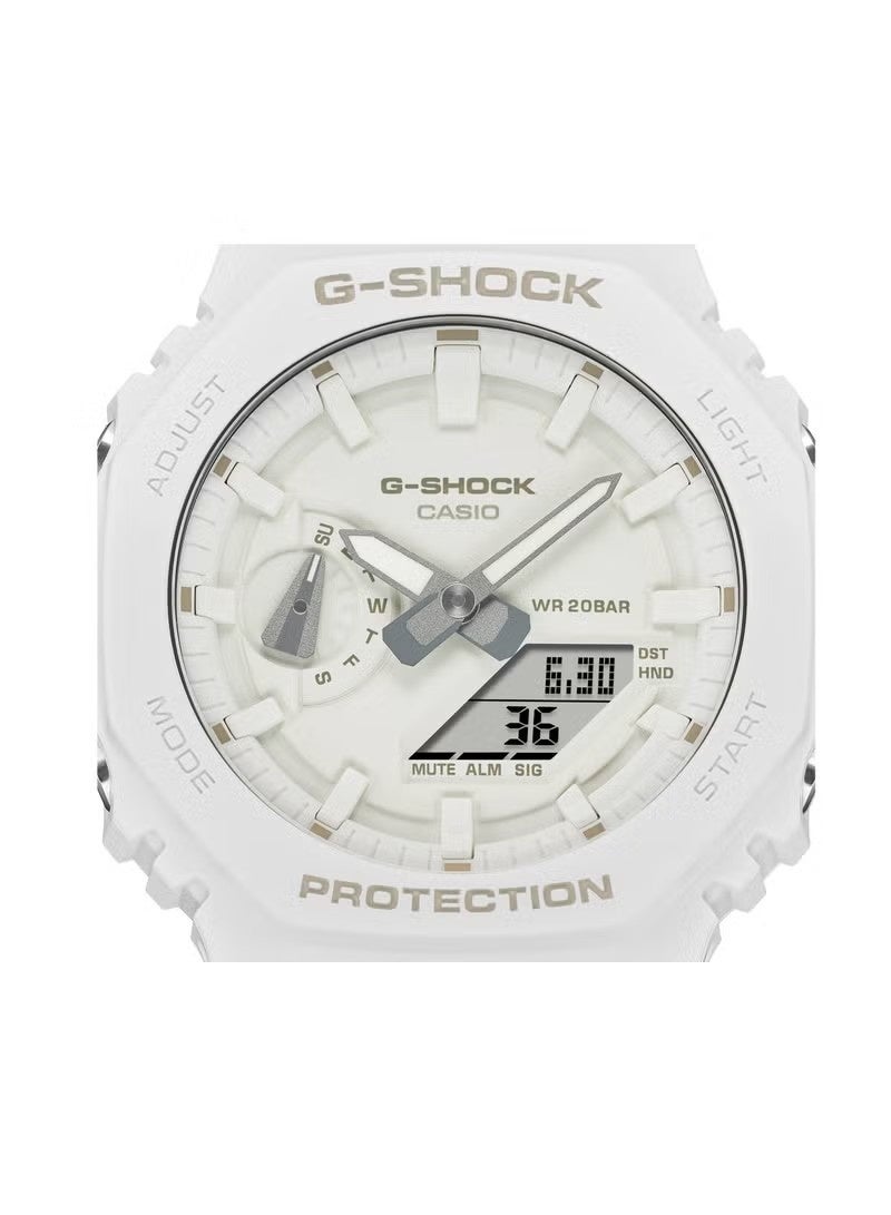 G-SHOCK ساعة يد أنالوج رقمية بيضاء من الراتنج مع حزام GA-2100-7A7 للجنسين - Image 3